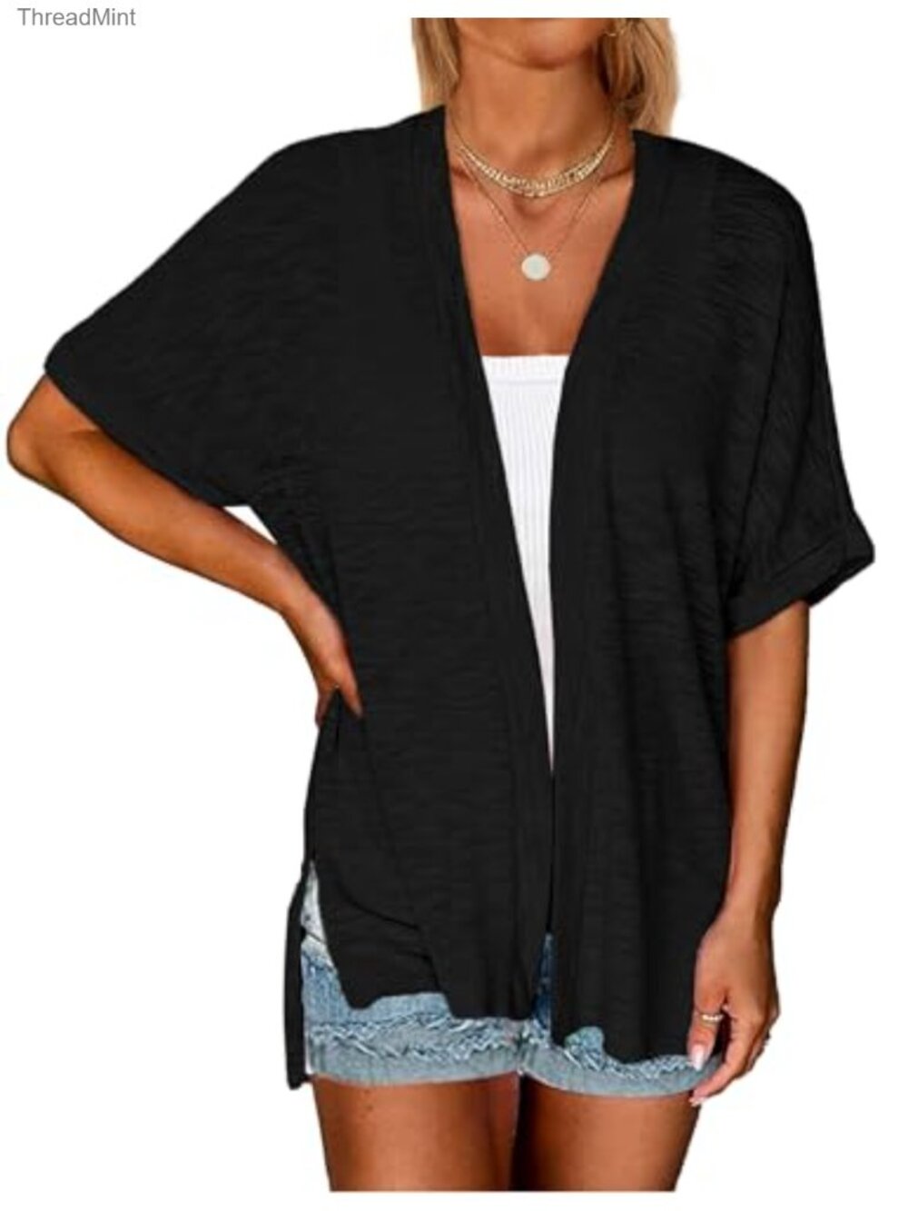 Lightweight Short Sleeve Cardigan Kimono Swim Coverup